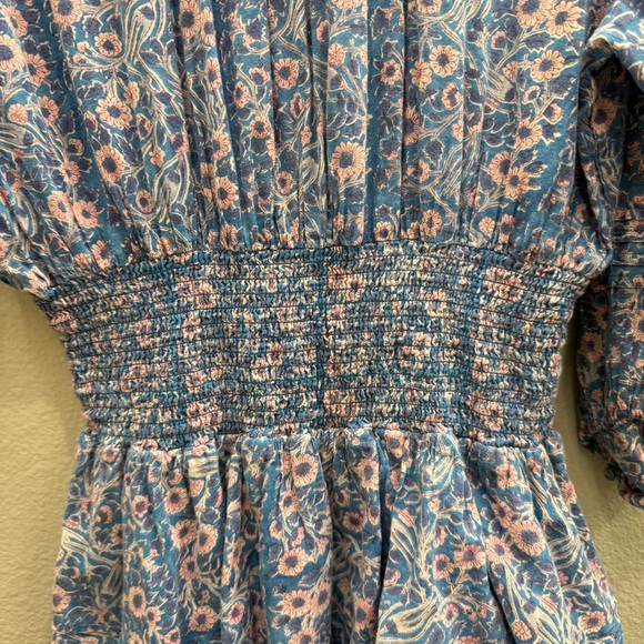 Cleobella Floral Mini Dress Size Medium Smock Waist Layered Ruffle Blue Pink - Picture 7 of 9